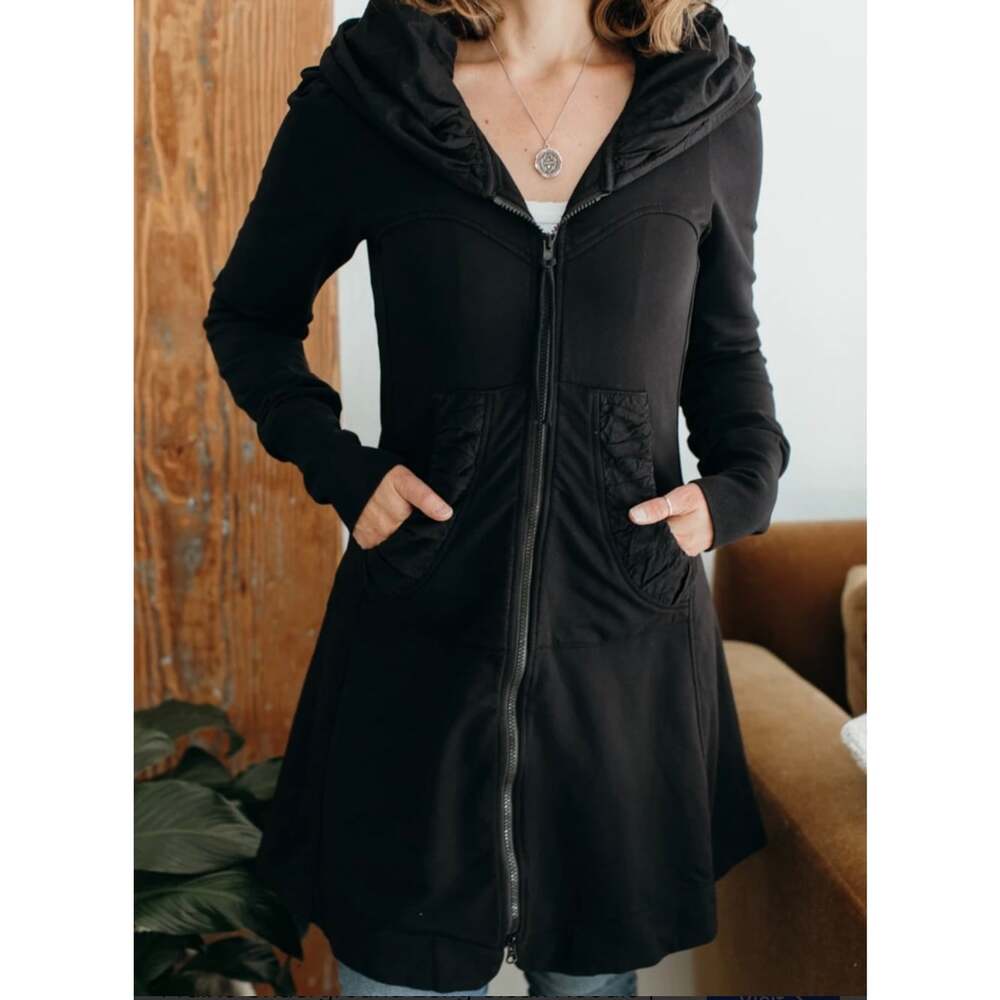 Prairie Underground Long Cloak Hoodie Small Black Organic Cotton Full Zip Jacket